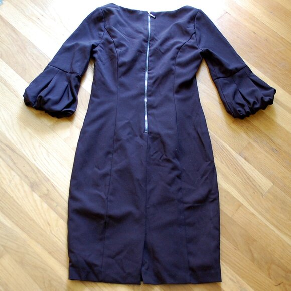 WHITE HOUSE BLACK MARKET Solid Black V-neck Bubble Sleeve Dress - Picture 5 of 5